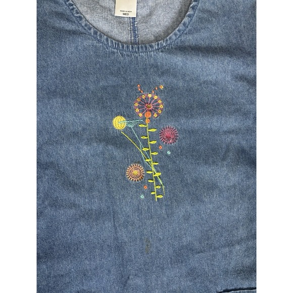 🌸Blair Blue Jean Shift Dress Women XL Floral Embroidered Denim Pockets Cottage - Picture 2 of 9